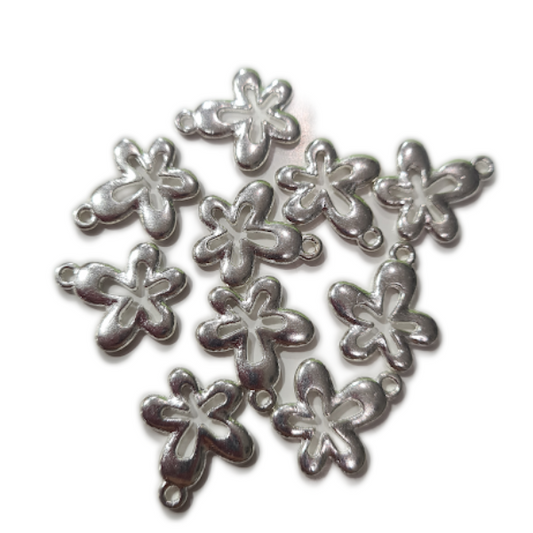 10pc Light Silver Flower Charms