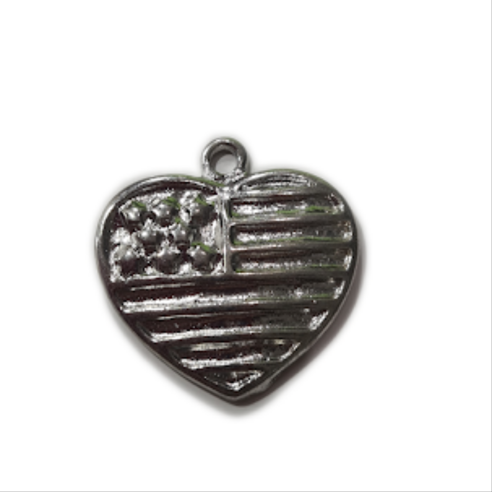10pc Silver Heart Shaped American Flag Charms