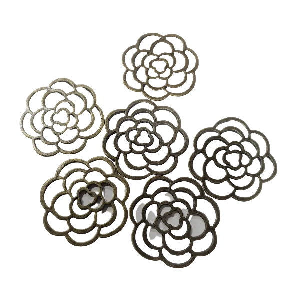 10pc Bronze Open Rose Charm Pendants