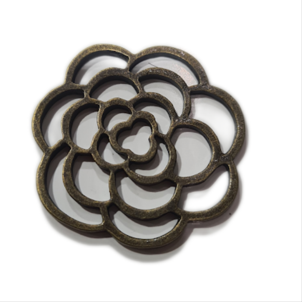 10pc Bronze Open Rose Charm Pendants