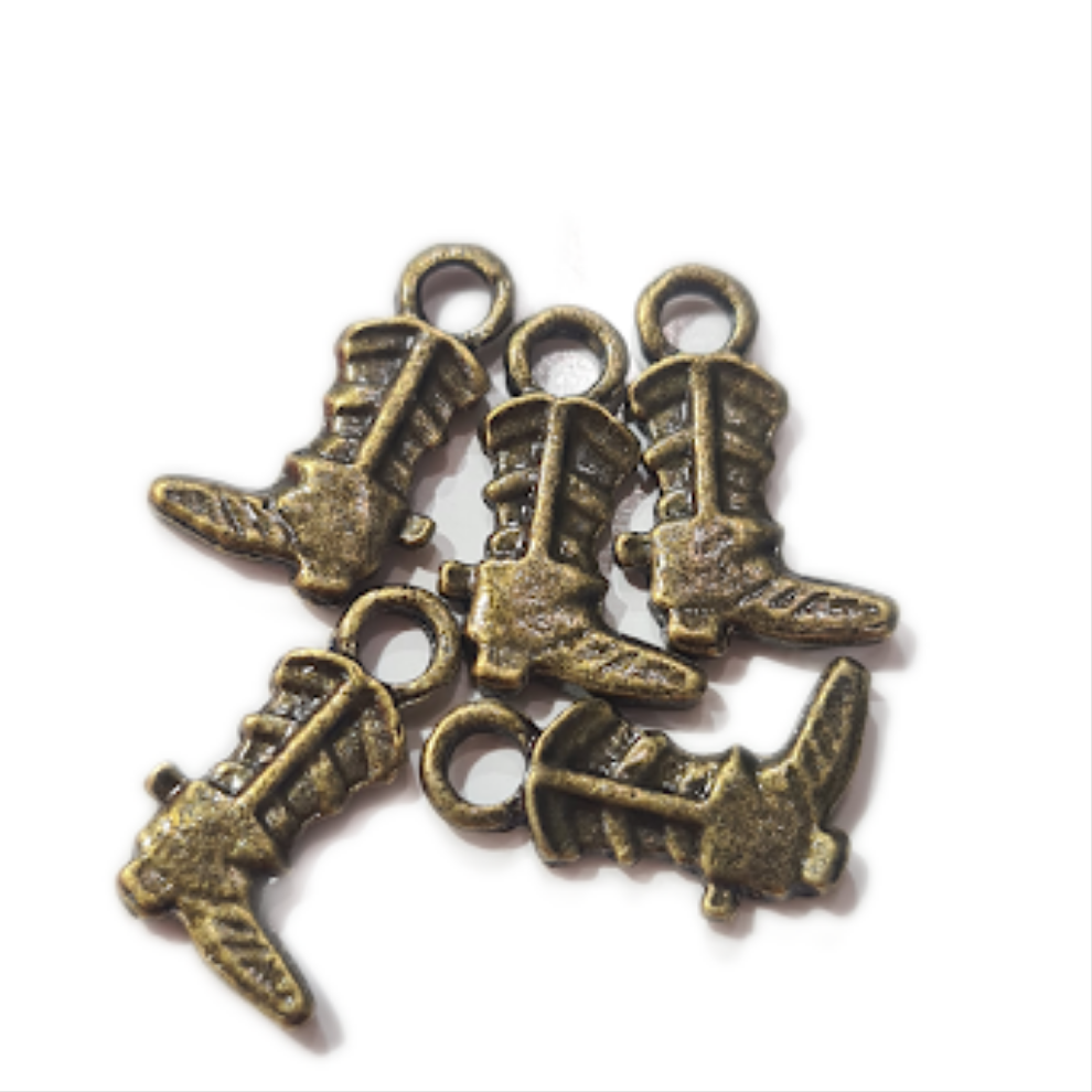 10pc Bronze Cowboy Boot Charms