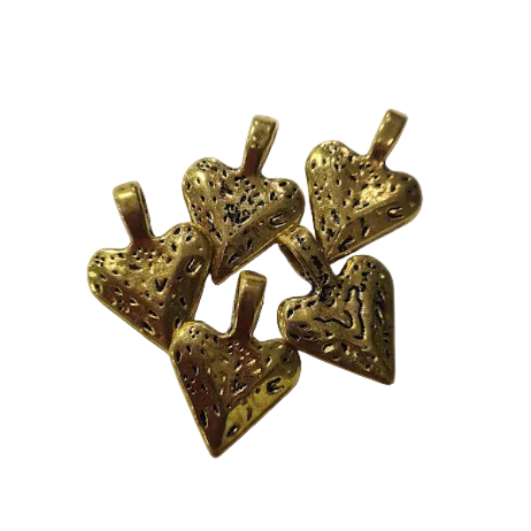10pc Dark Gold Heart Pendant Charm