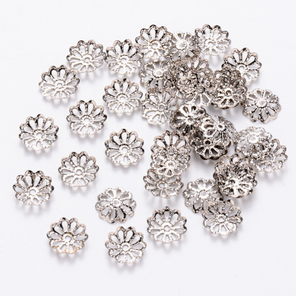 50pc Silver Bead Caps