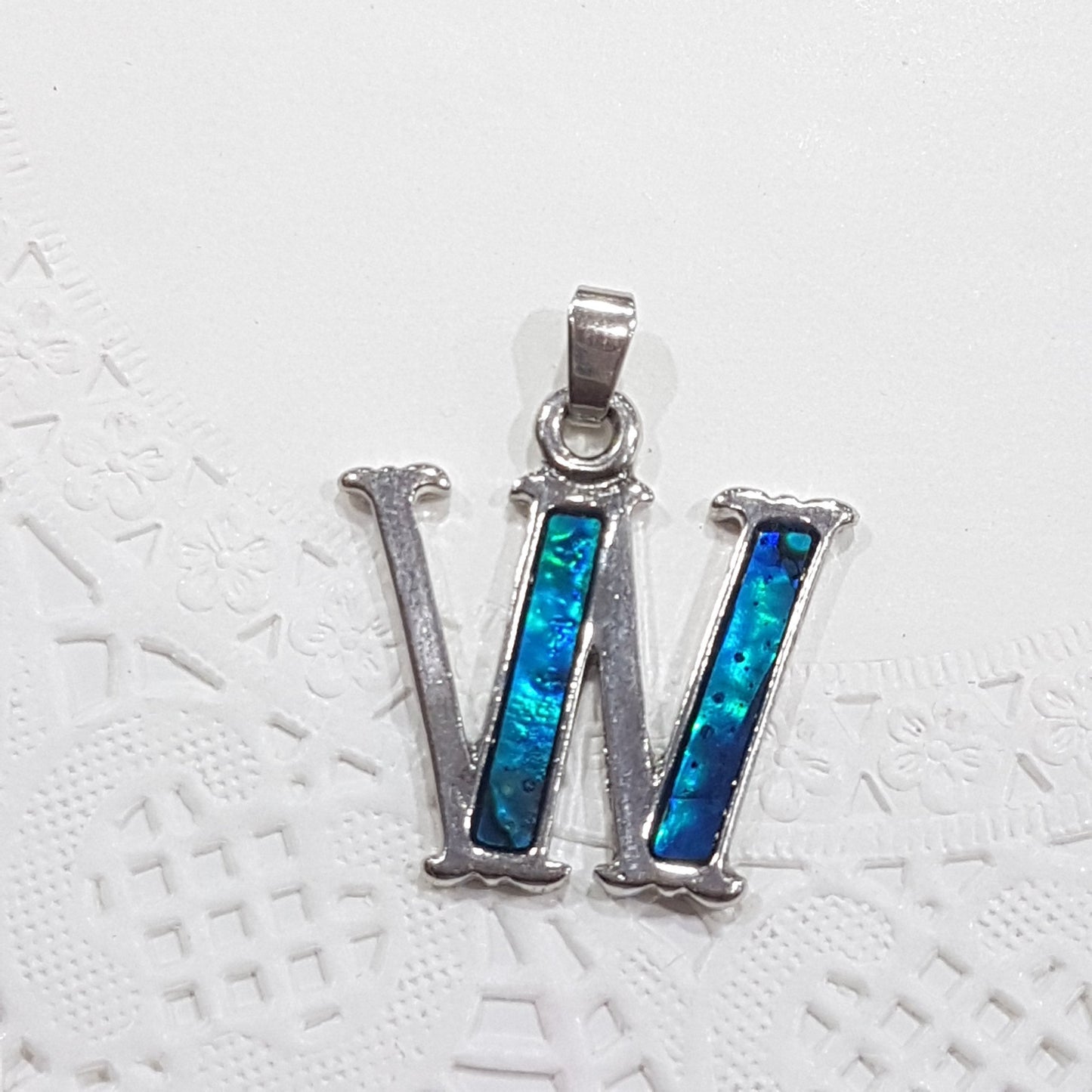 Letter W Paua Shell Pendant