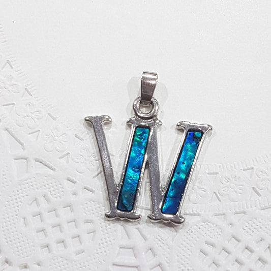 Letter W Paua Shell Pendant