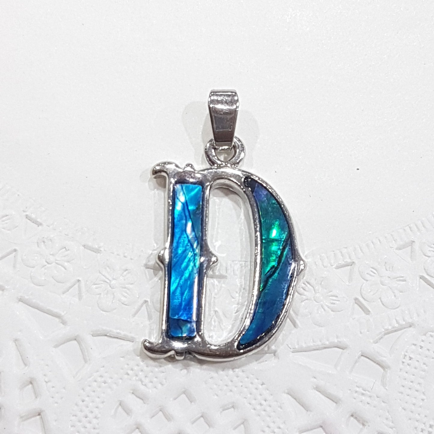 Letter D Paua Shell Pendant