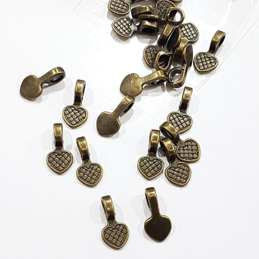 25pc Bronze Heart Glue On Bails