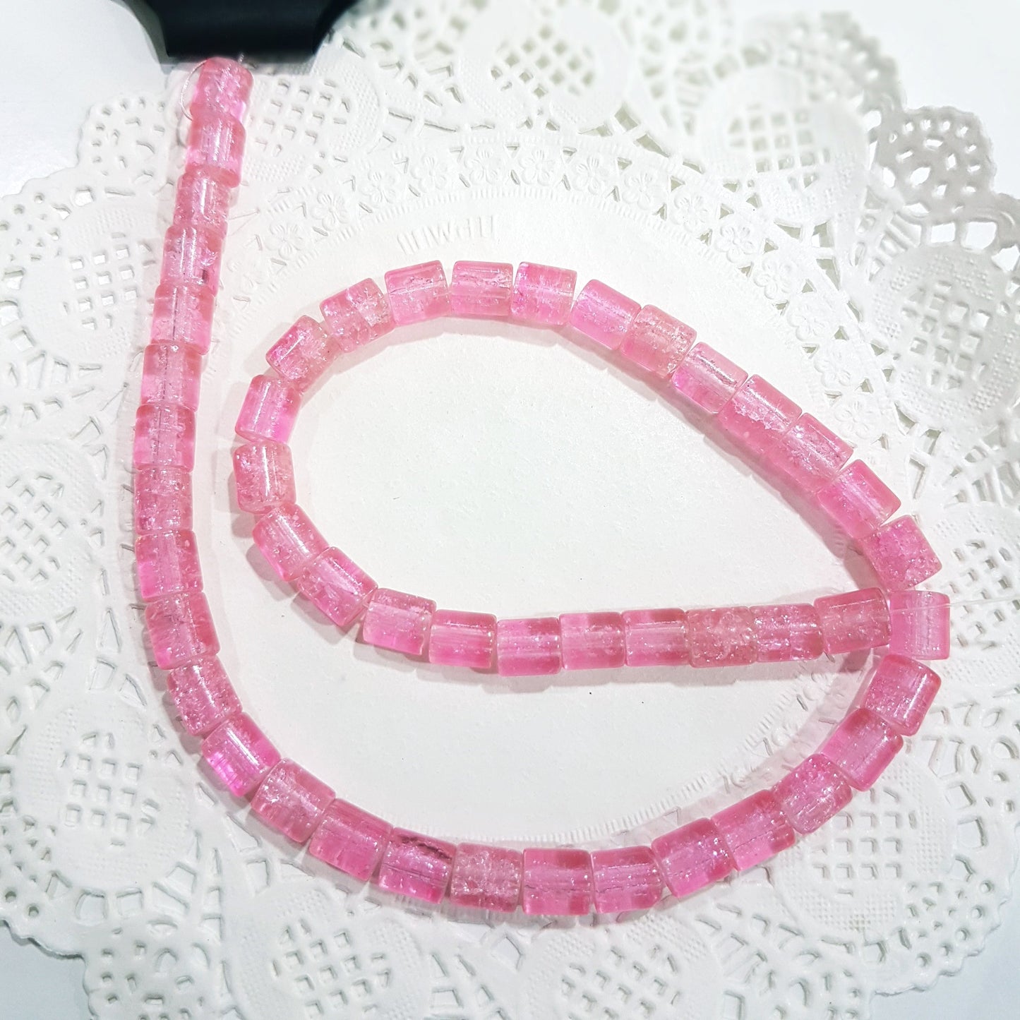 Pink Crackle Glass Bead Strand