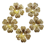 5pc Large Gold Flower Filigree Bead Caps