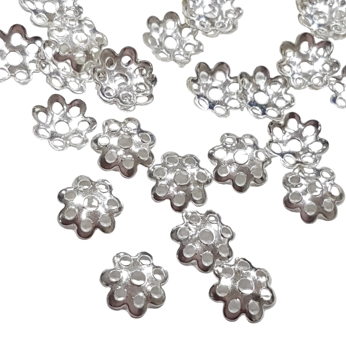 50pc 6mm Silver Bead Caps