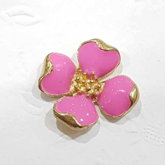 4pc Pink Enamel Flower Charms