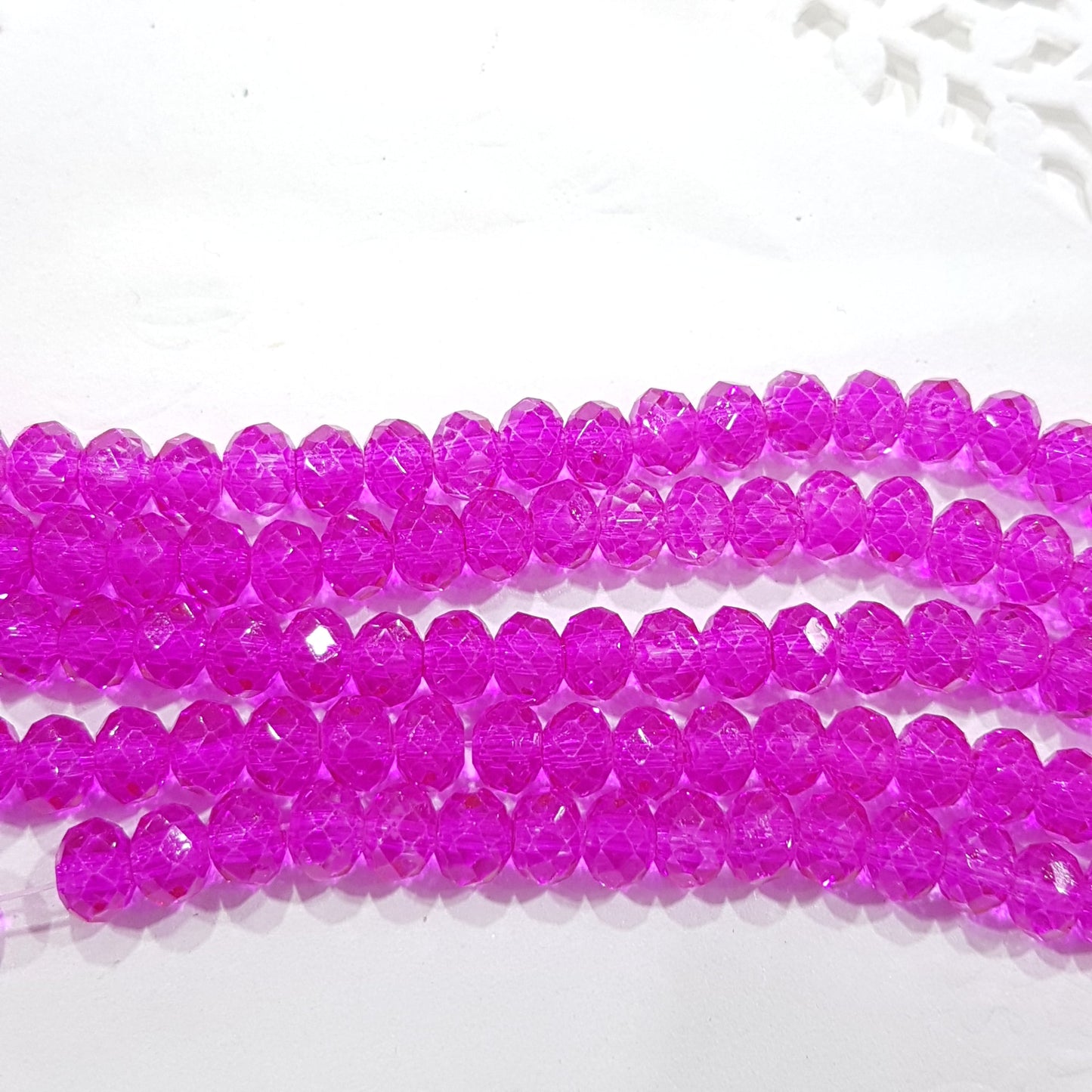 CLEARANCE! 5X Strings Fuchsia Crystal Glass Rondelles