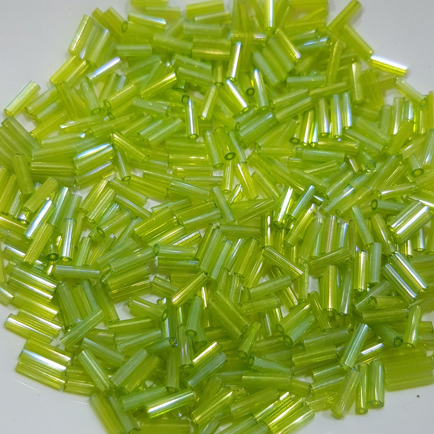 15g Light Green AB Bugle Beads