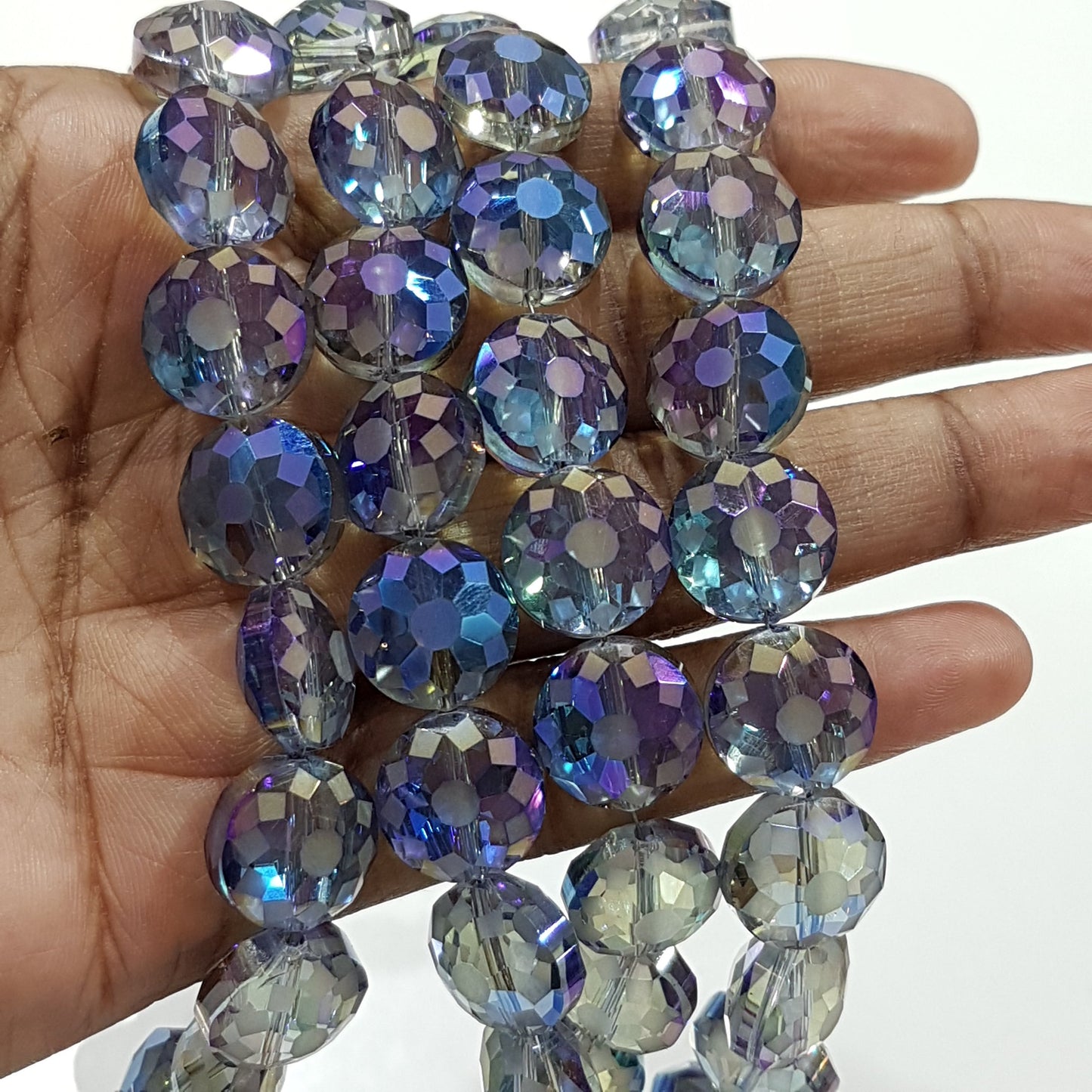 6pc Round Etched Crystal Glass Beads