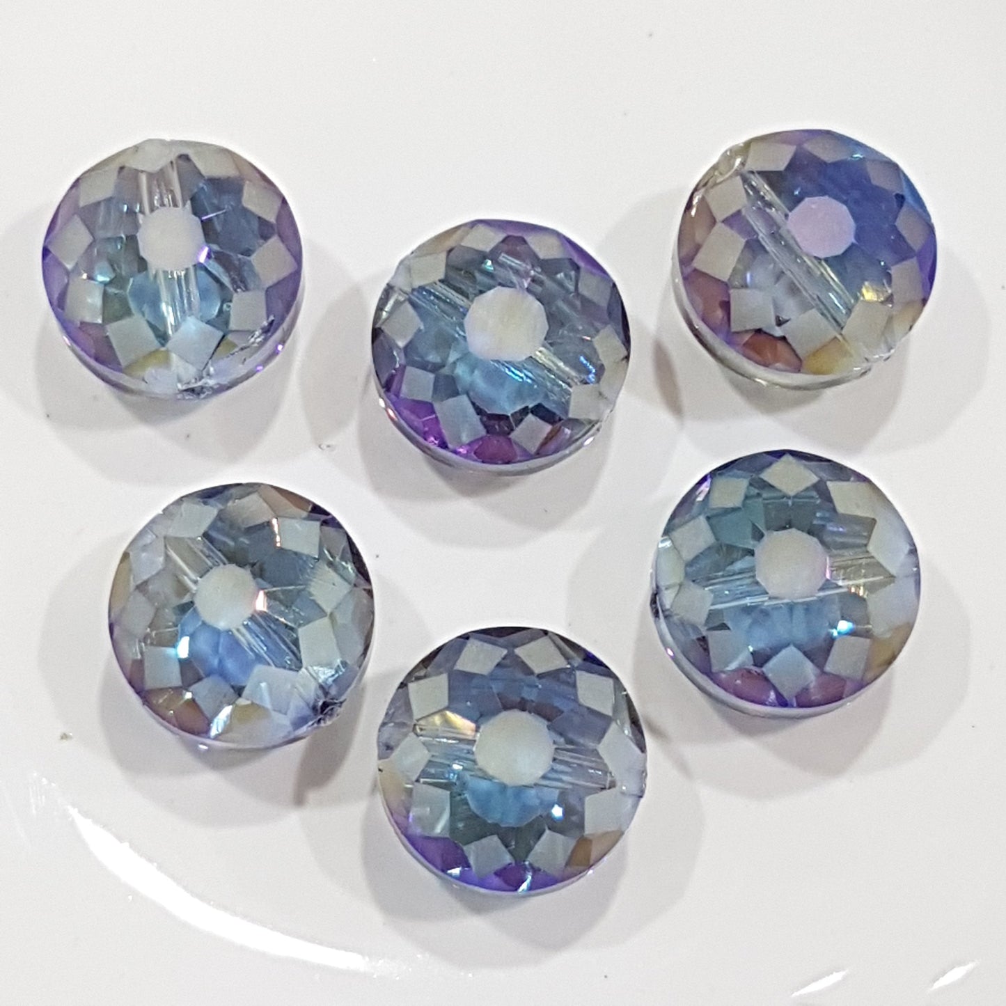 6pc Round Etched Crystal Glass Beads