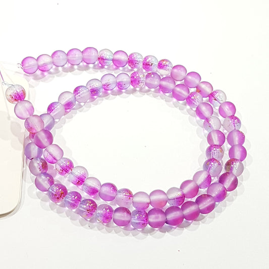 6mm Purple Frosted Glitter Glass Beads