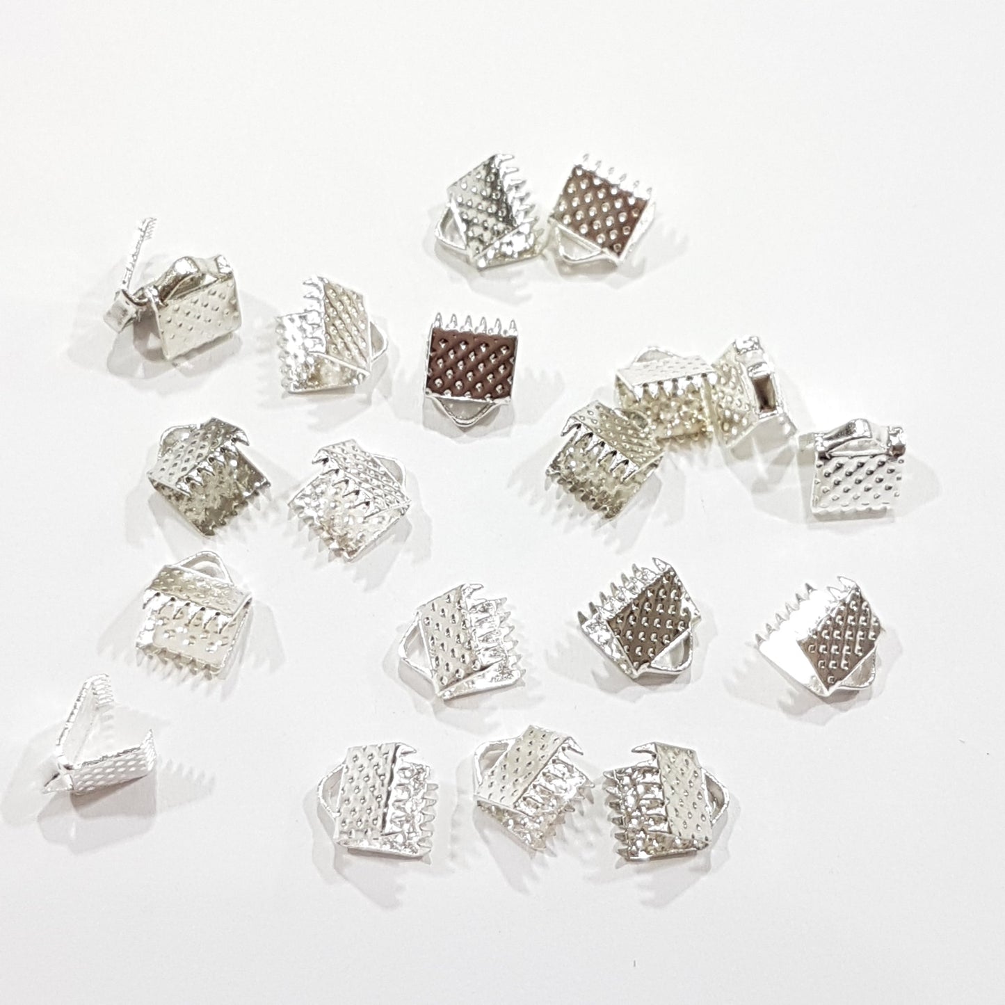 20pc Silver Ribbon End Crimps