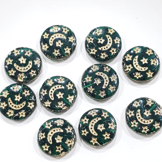 10pc Czech Emerald Gold Inlaid Star Beads