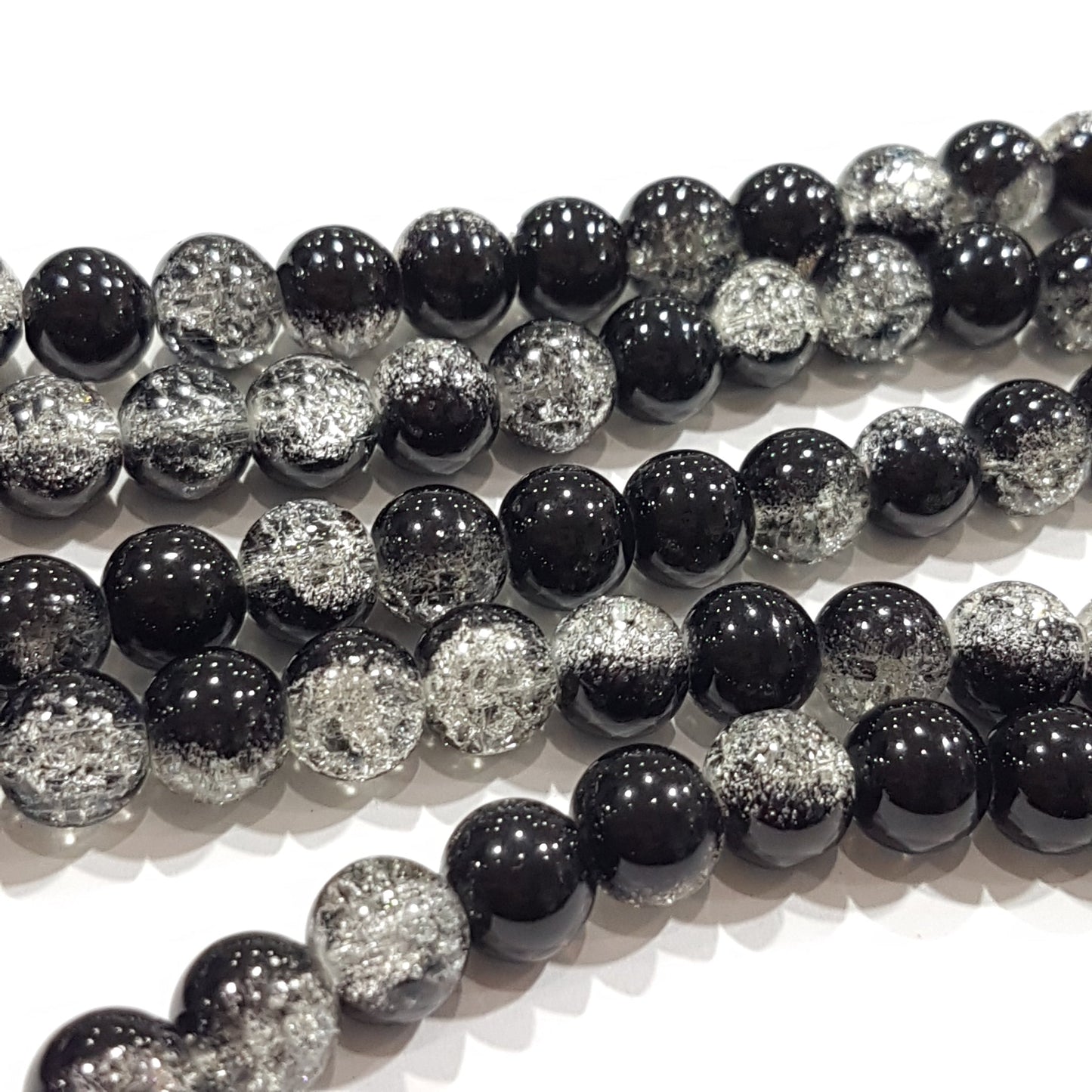 Black and Clear Crackle Glass Beads
