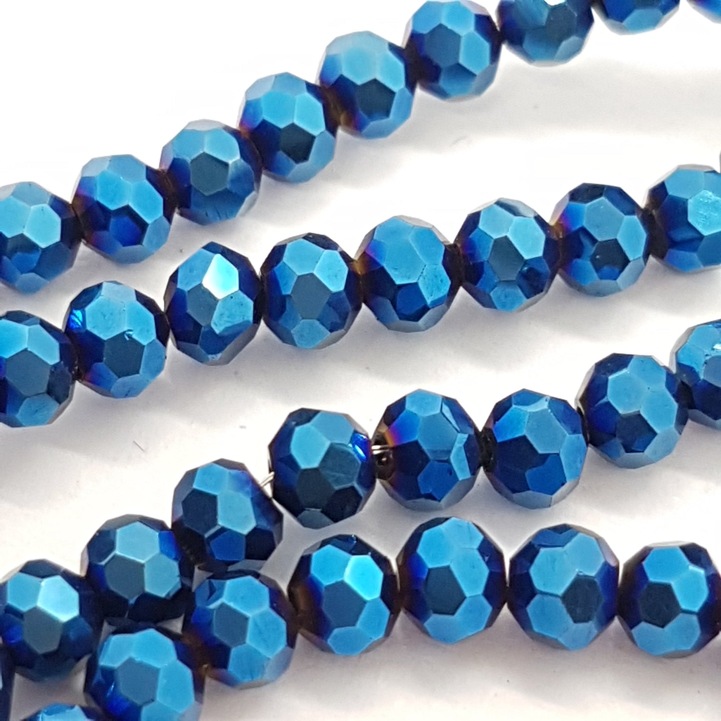 Metallic Blue Faceted Crystal Glass Beads Approx 98 beads