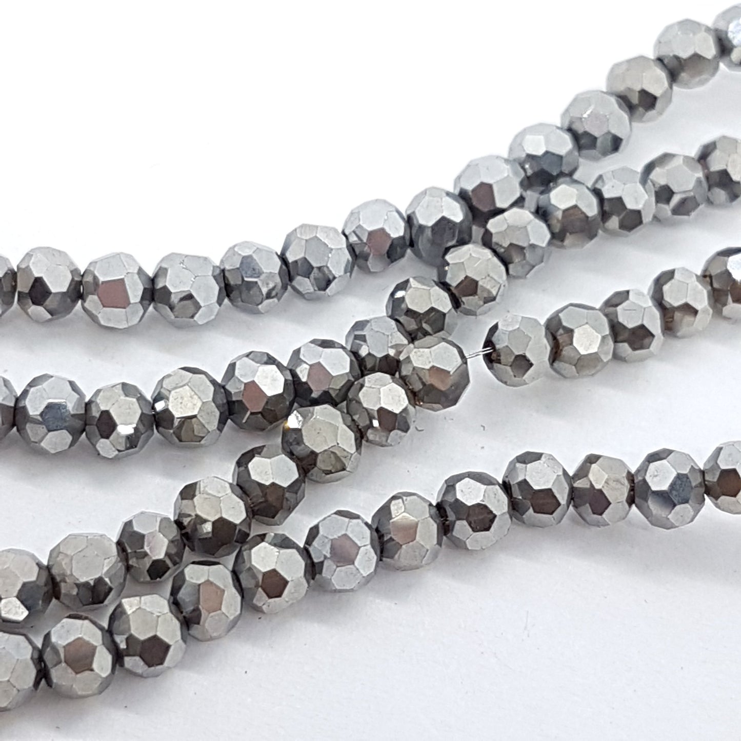 Metallic Silver Faceted Crystal Glass Beads Approx 98 beads