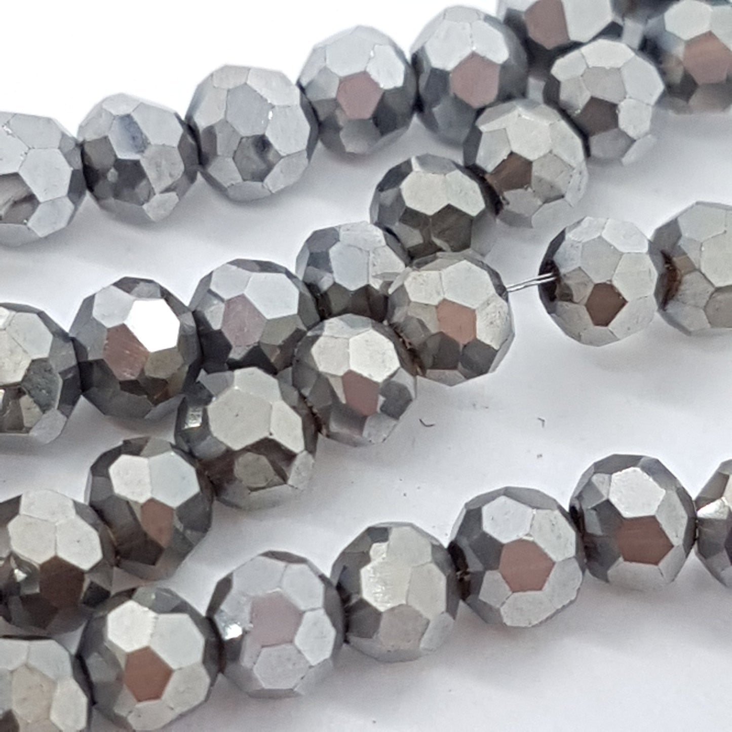 Metallic Silver Faceted Crystal Glass Beads Approx 98 beads