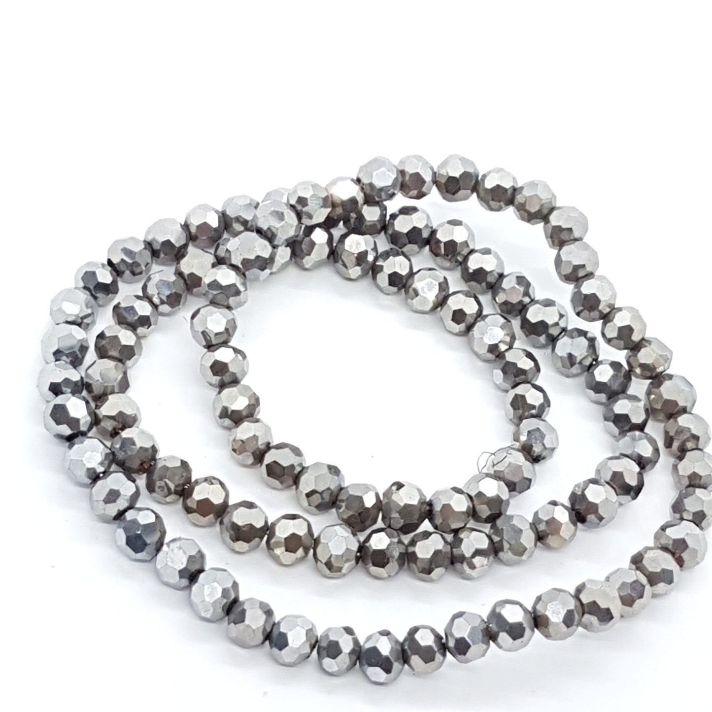 Metallic Silver Faceted Crystal Glass Beads Approx 98 beads