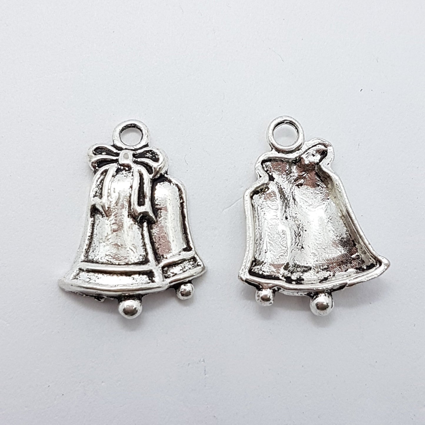 10pc Antique Silver Christmas Bells Charms