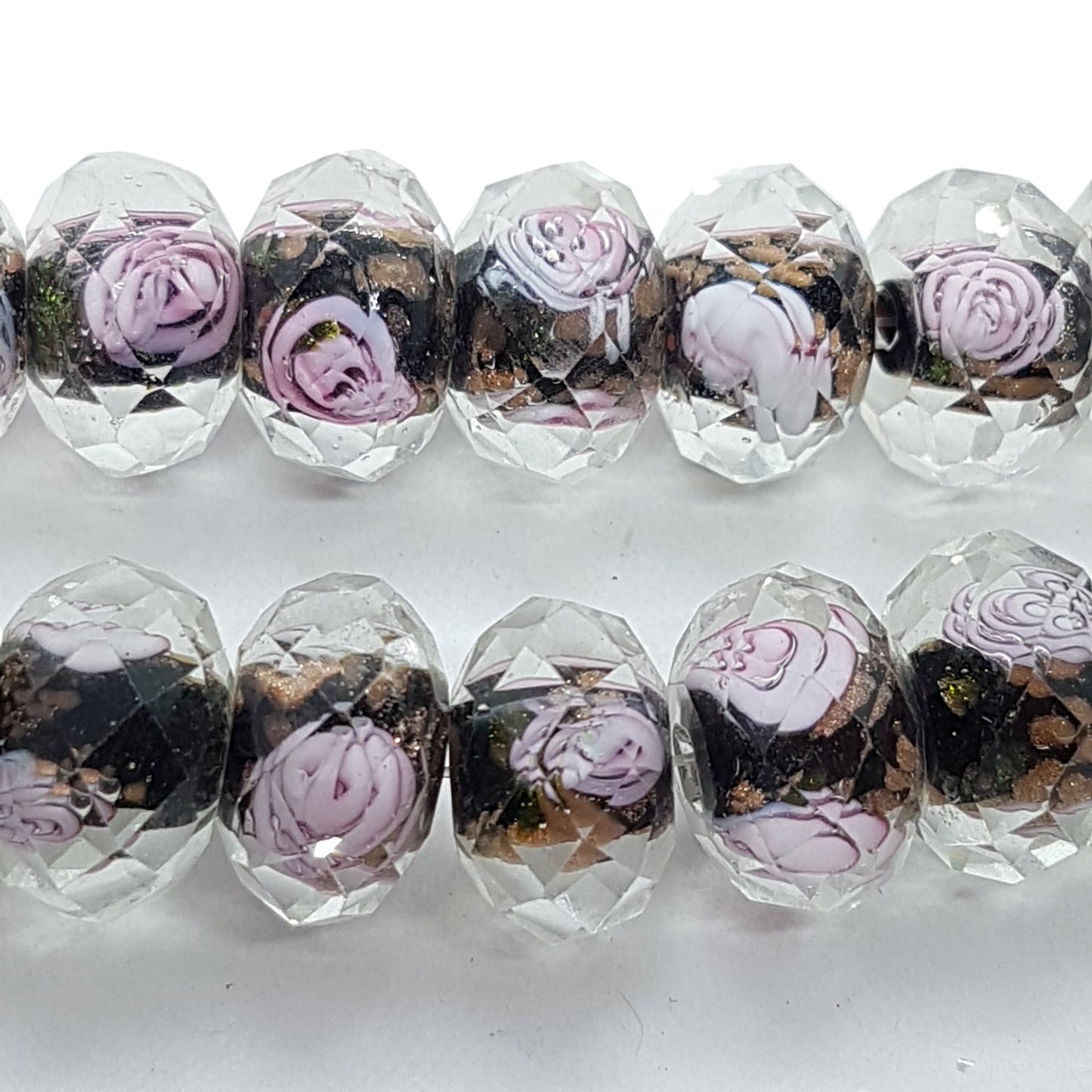 10pc Rose Faceted Rondelle Black Glass Bead