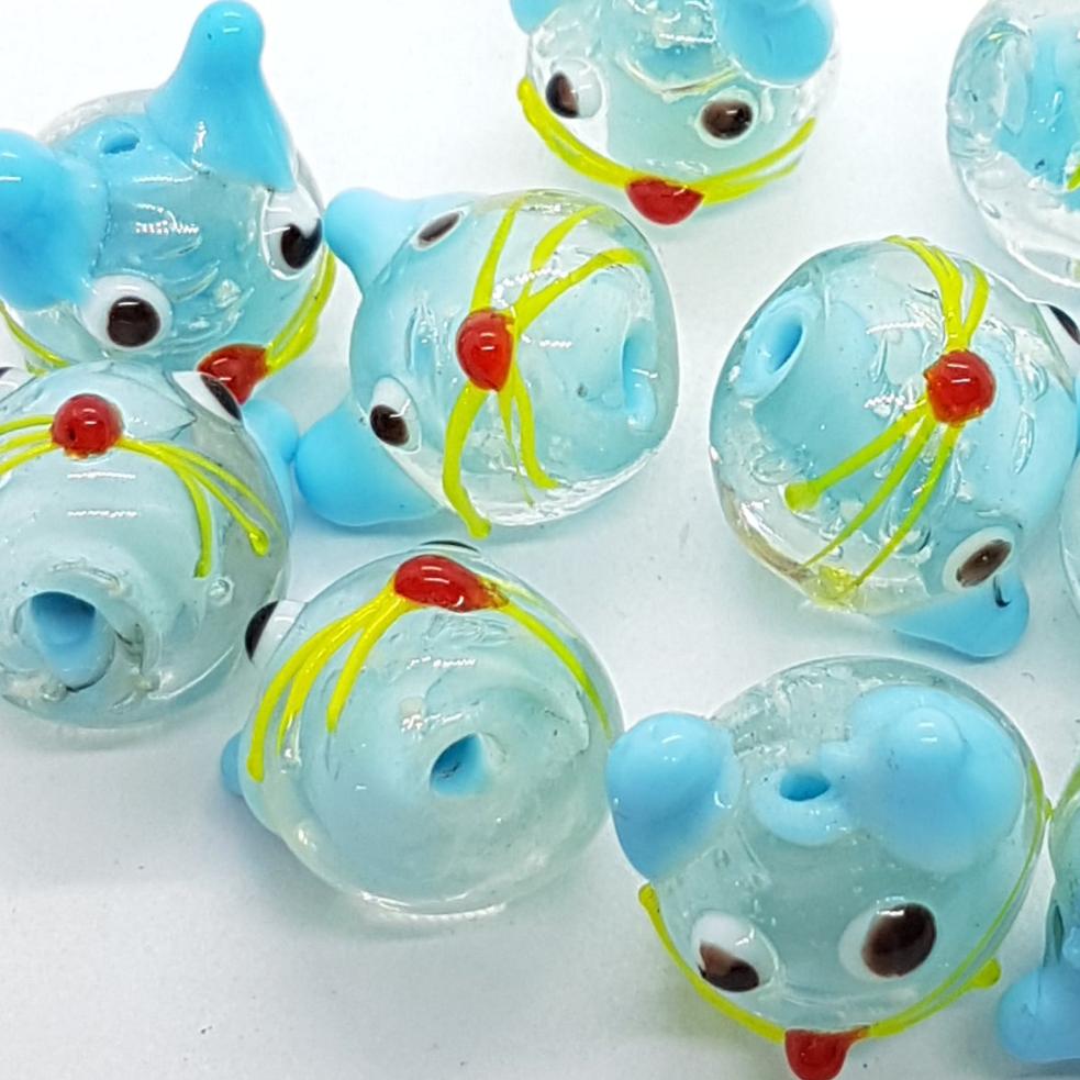 Blue Cat Lampwork Glass Bead