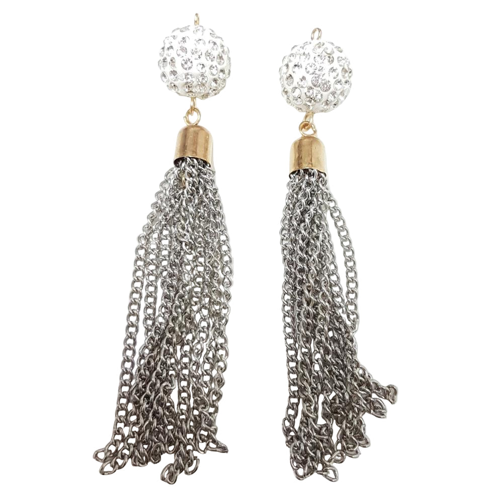 2pc Silver Gold Rhinestone Tassel Pendants
