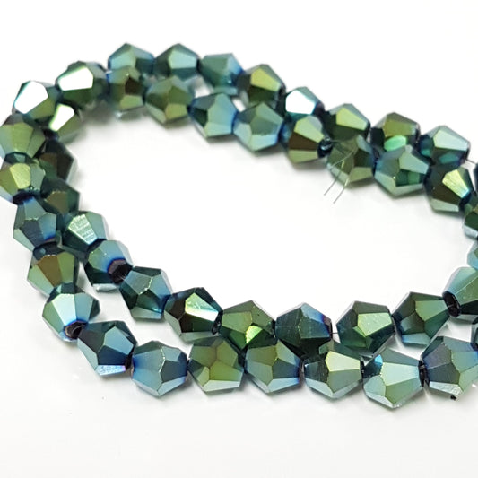 6mm Electroplated Green Glass Bicones