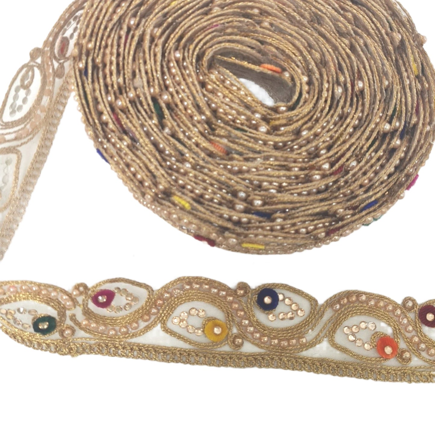 5m Gold Colourful Rhinestone Trim
