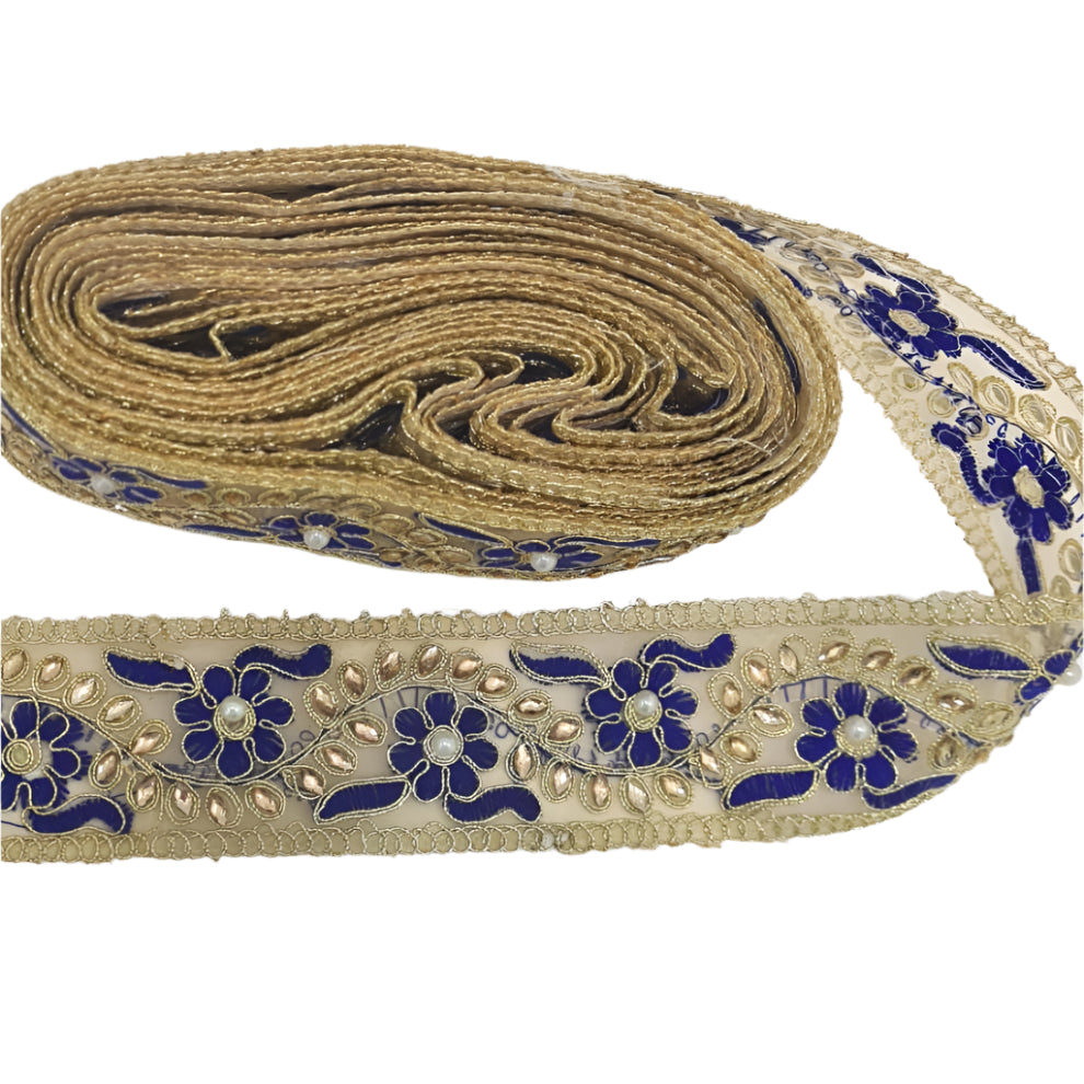 4m Blue Floral Indian Trim