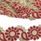 5m Red Flower, Gold & Pearl Trim