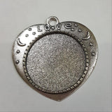 2pc Silver Heart Shaped Cabochon Pendant