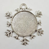 2 pc Silver Snowflake Shaped Cabochon Pendant