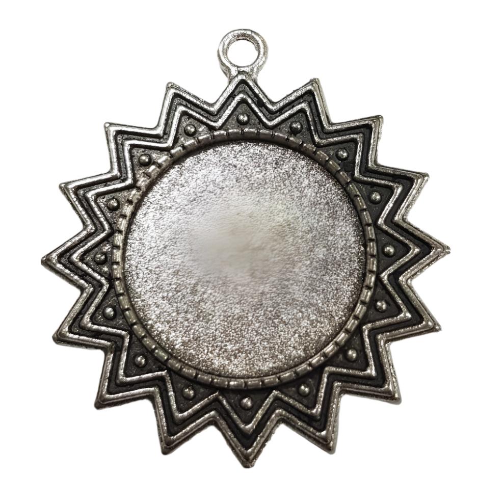 2pc Silver Sun Cabochon Pendant