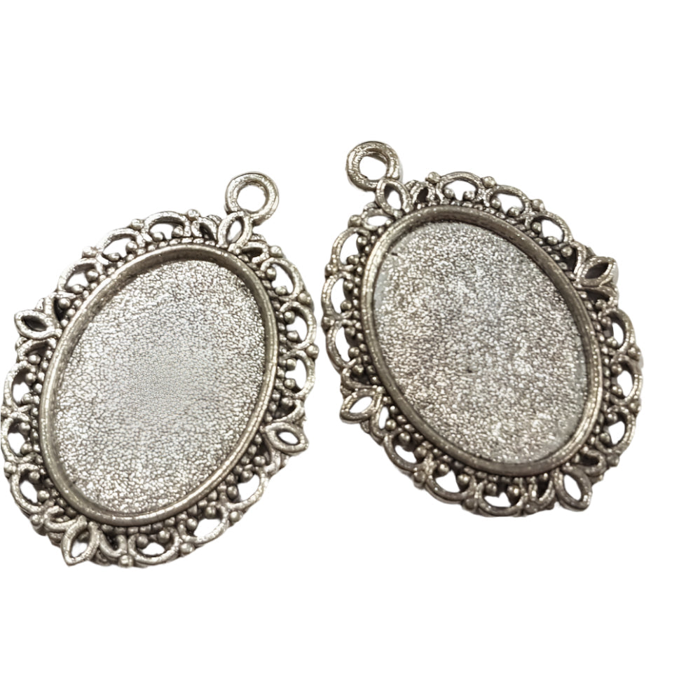 2pc Silver Small Oval Cabochon Pendant