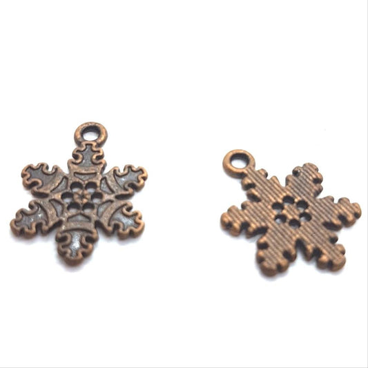 10pc Antique Copper Snowflake Charms