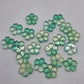 10pc Green Gold Shimmer Flower Glass Beads