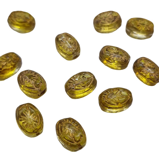 12pc Golden Inlaid Oval Glass Beads