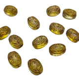 12pc Golden Inlaid Oval Glass Beads