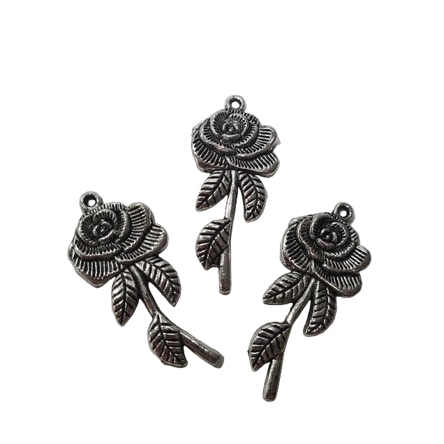 10pc Silver Rose Pendants