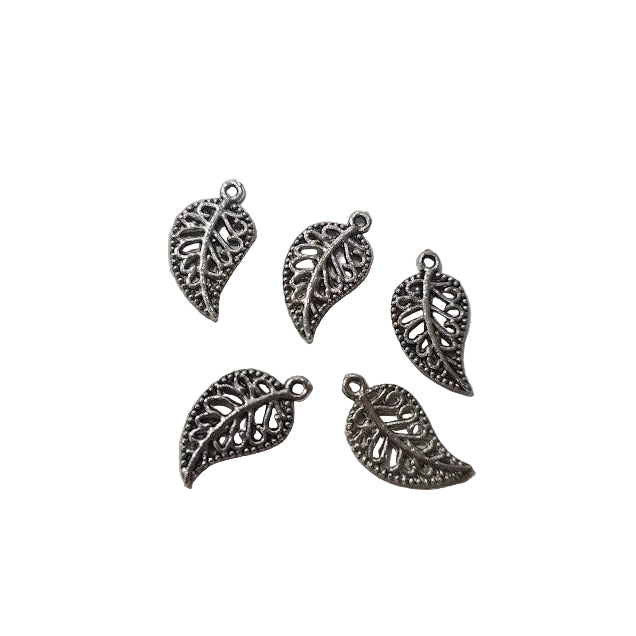 10pc Silver Delicate Leaf Charms