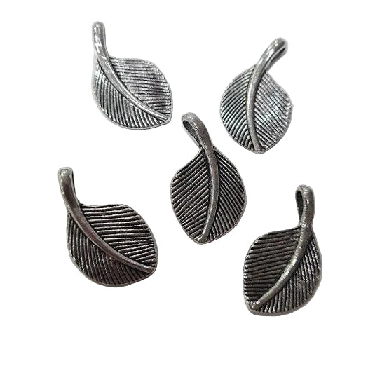 10pc Dark Silver Leaf Charms