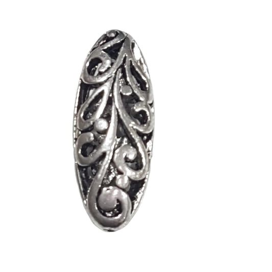 10pc Long Silver Patterned  Bead Charms