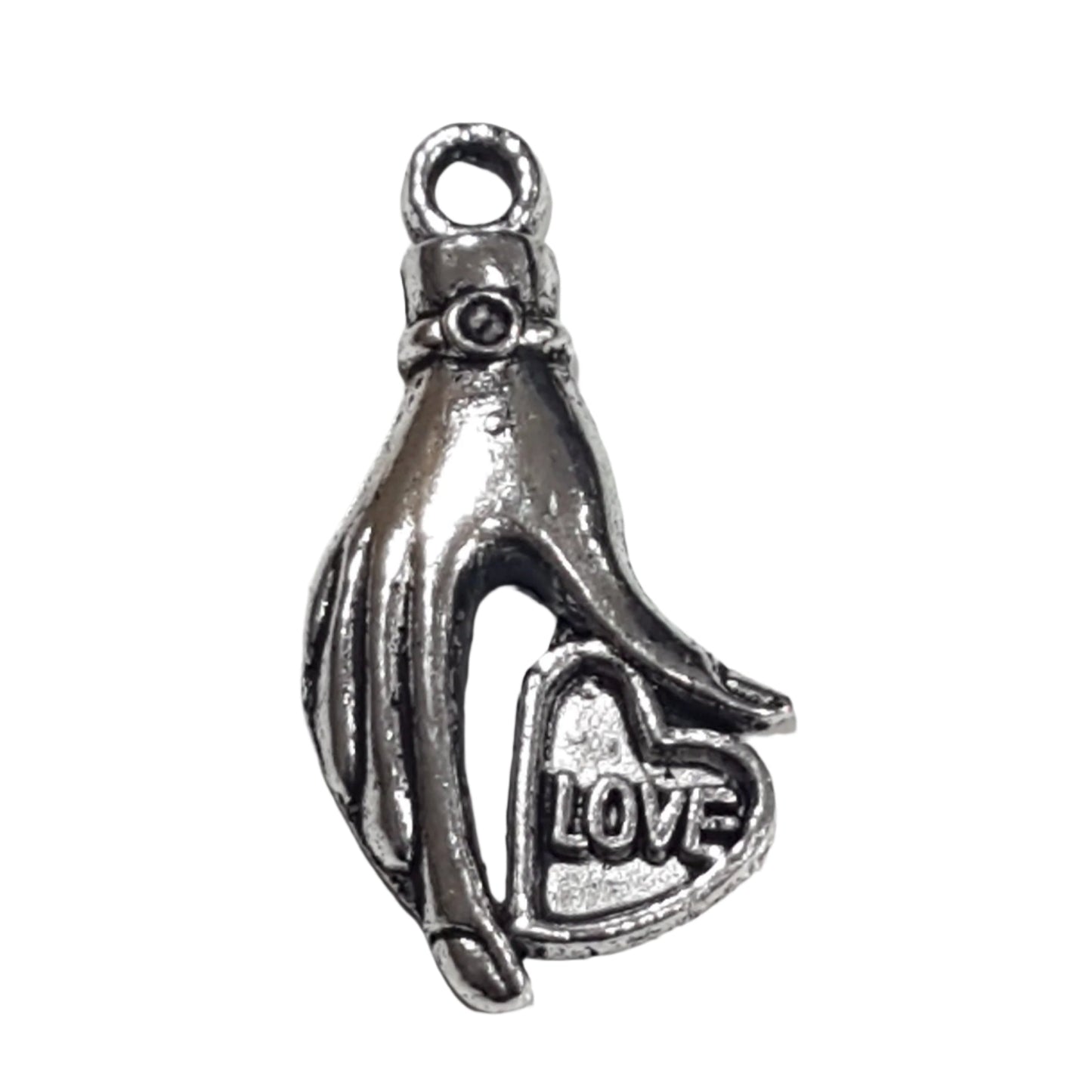 10pc Silver Hand With Love Charm Pendants