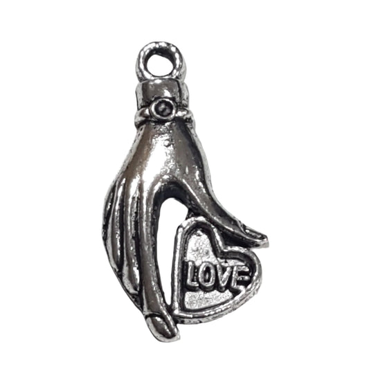 10pc Silver Hand With Love Charm Pendants