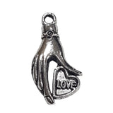 10pc Silver Hand With Love Charm Pendants